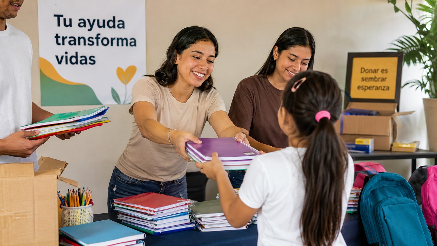 Entrega de útiles o mochilas sin mostrar rostros de menores